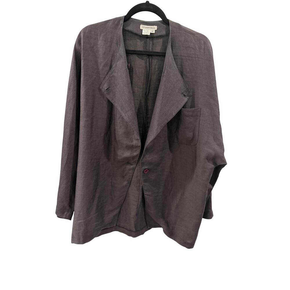 VIP Sportswear Vintage Linen Open-Front Blazer